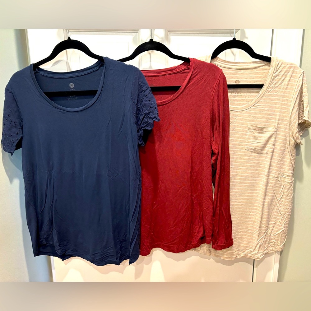 Three Kindred Bravely maternity/nursing shirts, size medium